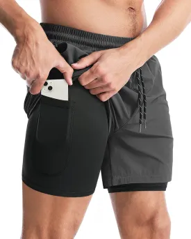 Aolesy Men's 2 in 1 Running Shorts - 5" Workout Gym Athletic Shorts Quick Dry Lightweight Training Shorts with Pockets