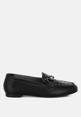 Modaha Horsebit & Studs Embellished Real Leather Loafers