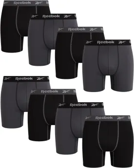 Reebok Mens Boxer Briefs - 8 Pack Stretch Performance Moisture Wicking Mens Underwear Boxers with Contour Pouch (Sizes: S-XL)