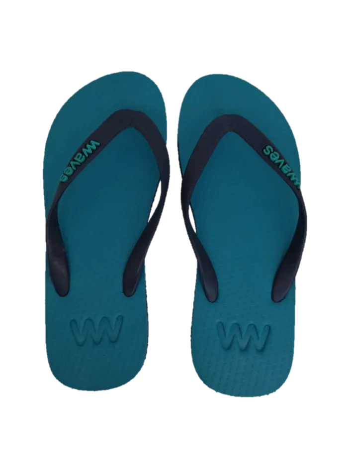 Waves Unisex 100% Natural Rubber Flip Flop  Turquoise  /  Navy