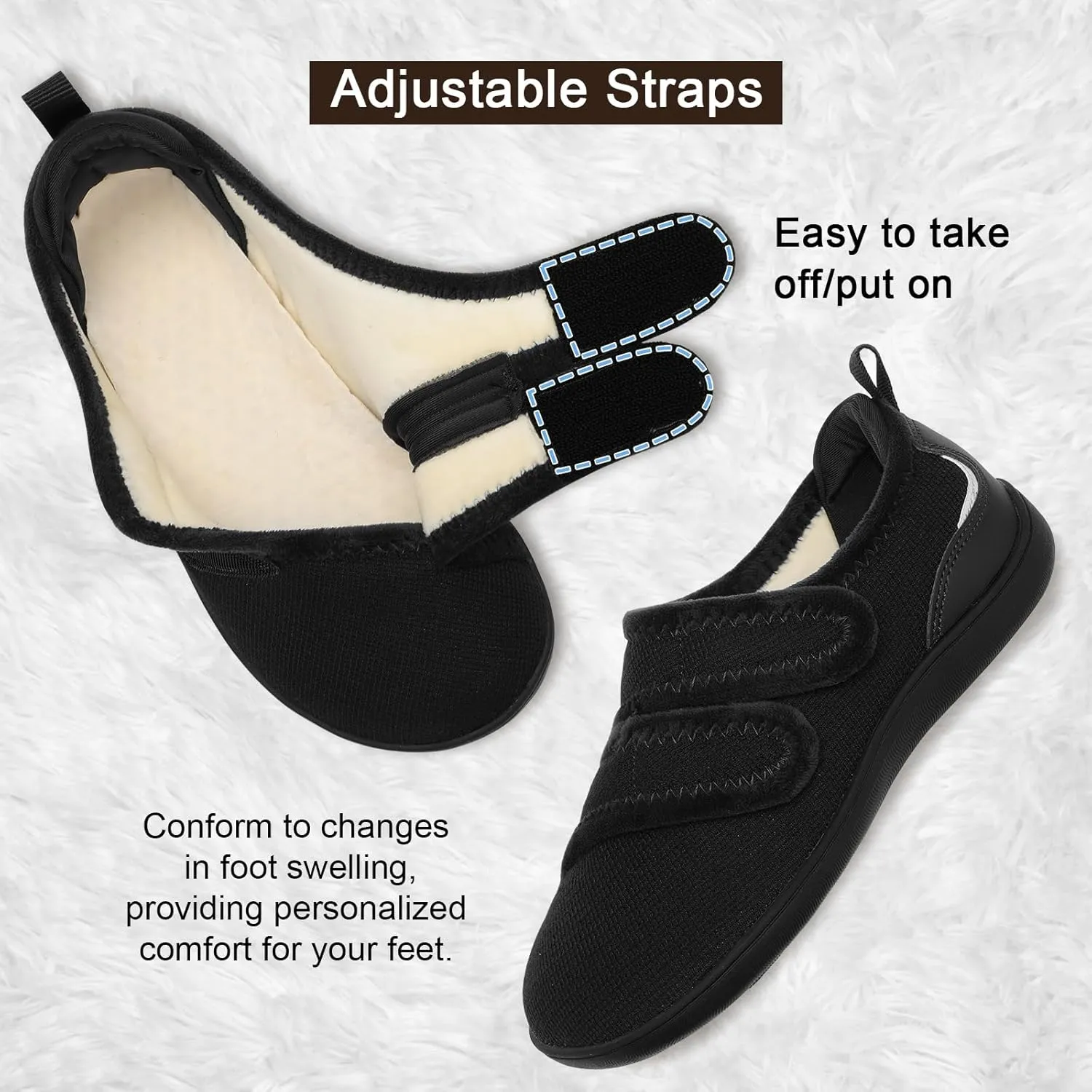 XIHALOOK Slippers for Women Diabetic Shoes Wide House Shoes Adjustable for Edema Plantar Fasciitis